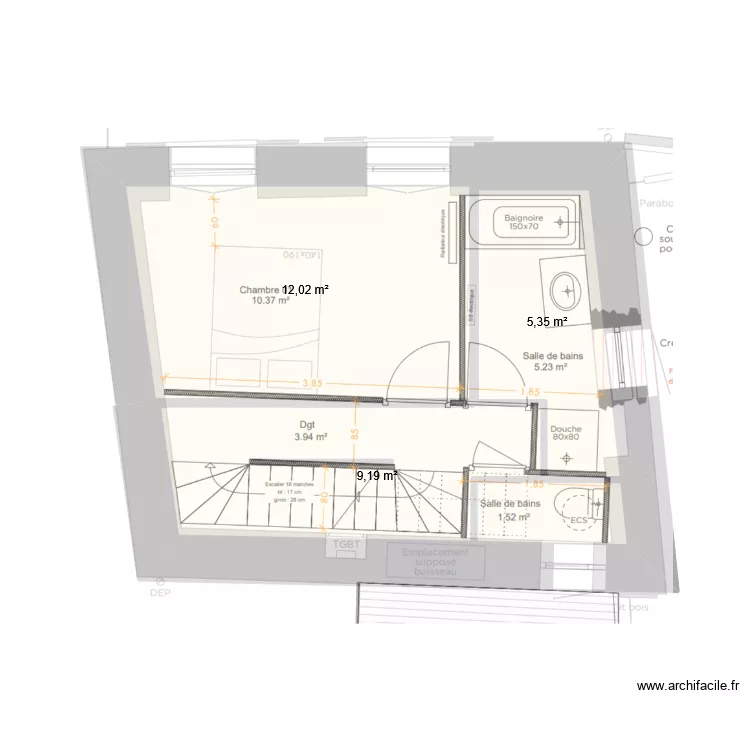 32passerelle-lev1-01. Plan de 3  et 27 m²