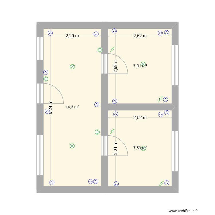 klu. Plan de 3 pièces et 29 m2
