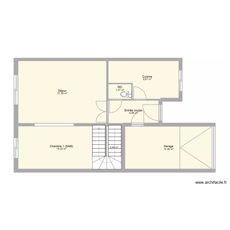 RDC 3. Plan de 7 pièces et 67 m²