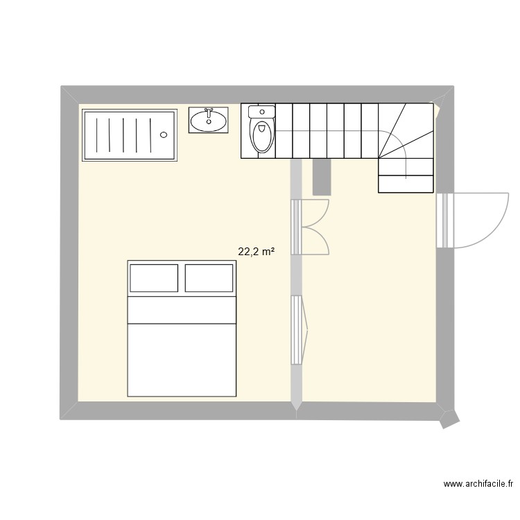 Douirria Lalla RDC. Plan de 1 pièce et 22 m2
