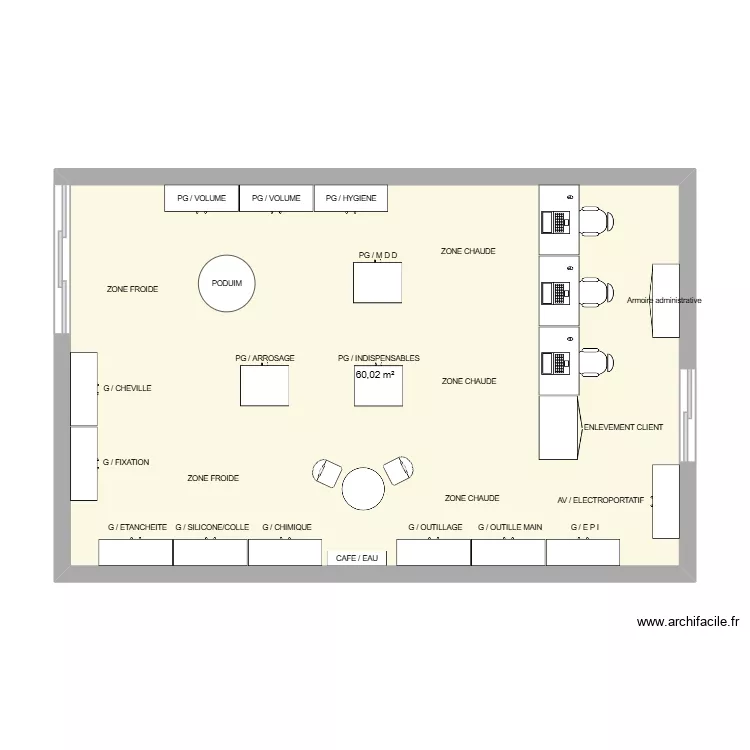 SHOWROOM TYPE 2. Plan de 1  et 60 m²