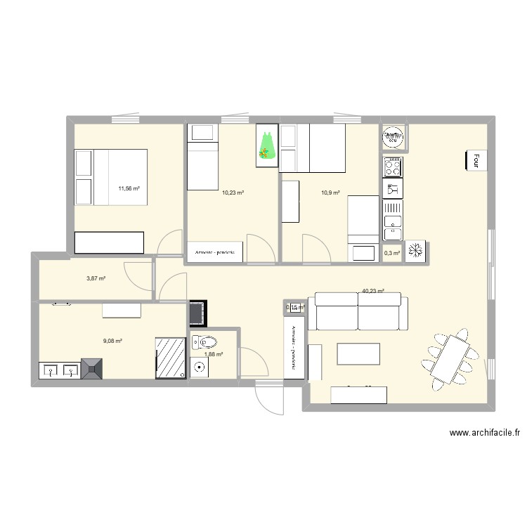 appart avalon. Plan de 10 pièces et 89 m2