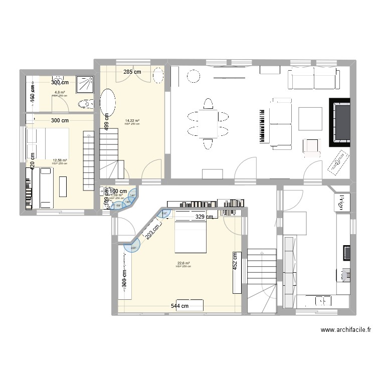 PLAN ANET SURFACES 3. Plan de 5 pièces et 56 m2
