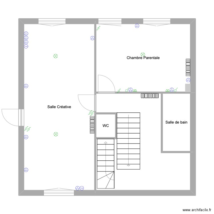 Husson_Etage1_Après_Réseau. Plan de 5 pièces et 61 m2