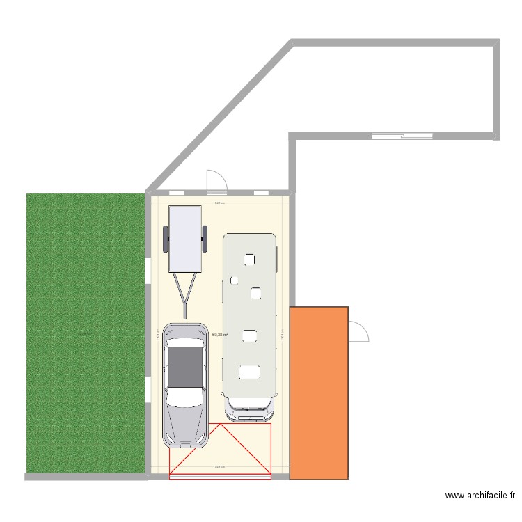 extension haute: garage terrasse . Plan de 1 pièce et 60 m2