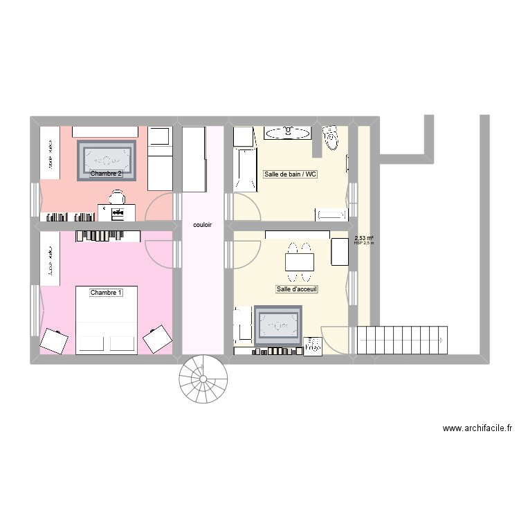 étage. Plan de 6 pièces et 56 m2