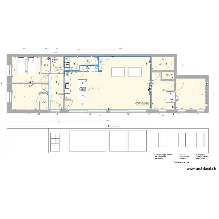 PROJET CAILLE - AMENAGEMENT INTERIEUR PLAN E CLOISONS vide. Plan de 8 pièces et 111 m2