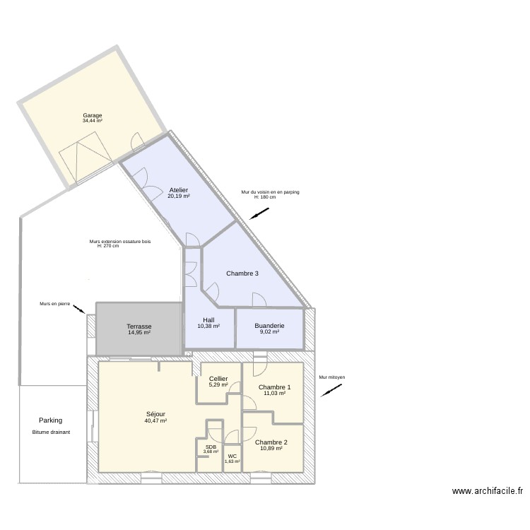 Plan coté. Plan de 12 pièces et 179 m2