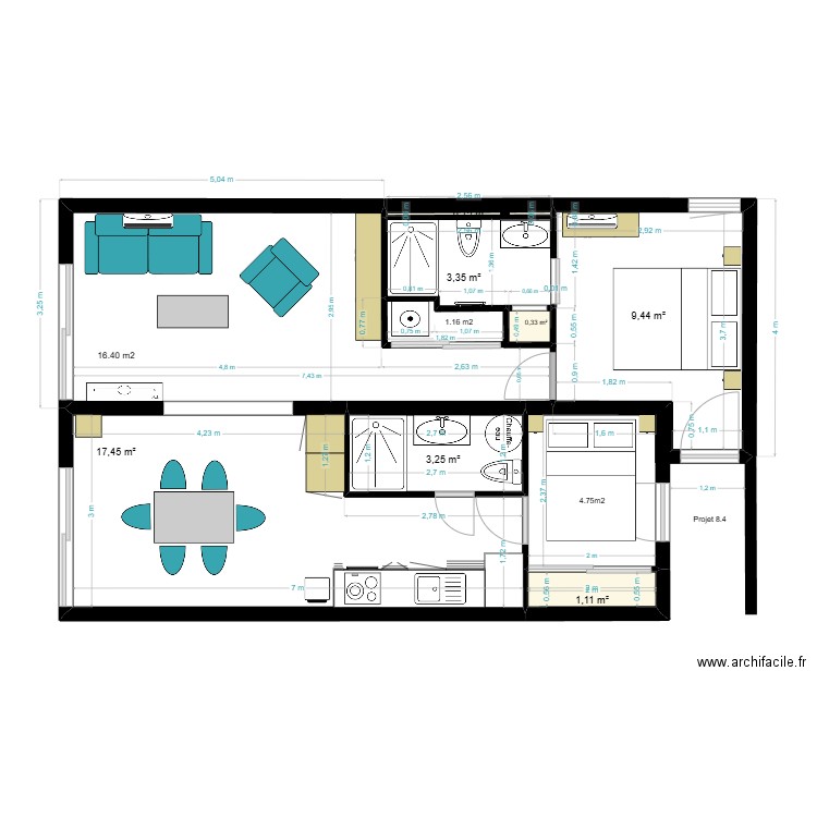 LGM Projet 8.4. Plan de 8 pièces et 53 m2