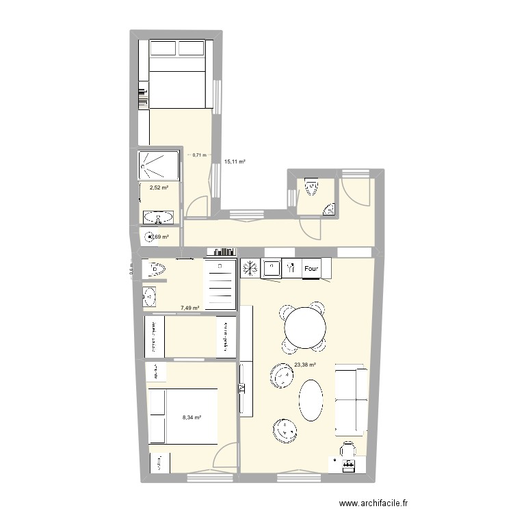 Dufour alternative. Plan de 6 pièces et 58 m2