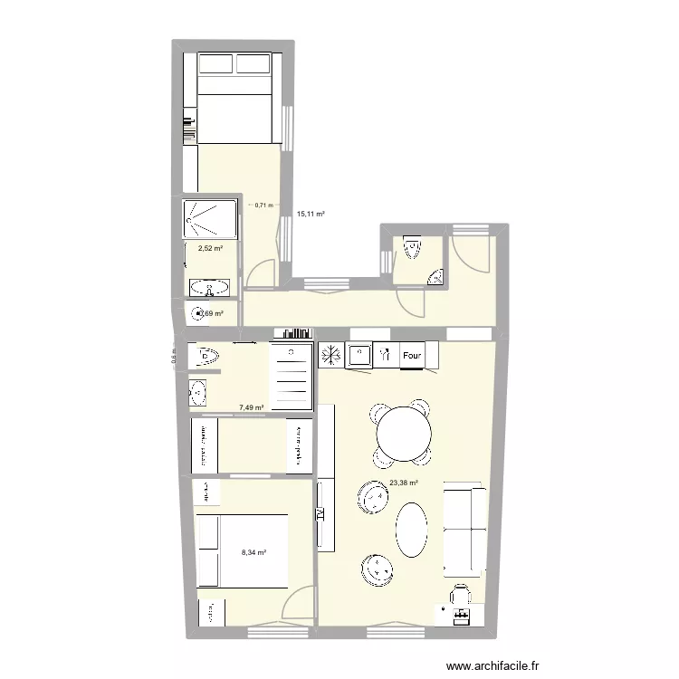 Dufour alternative. Plan de 6  et 58 m²
