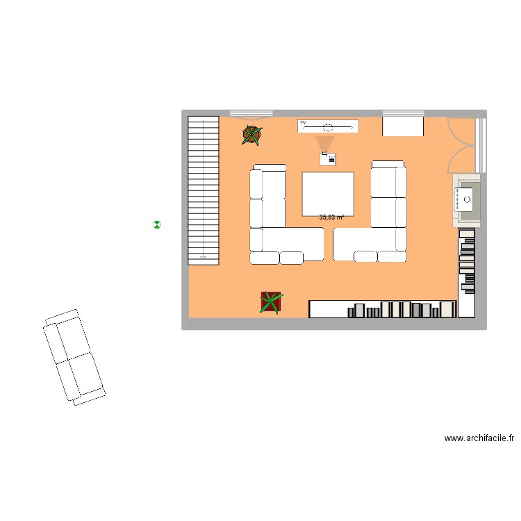 salon. Plan de 1 pièce et 36 m2