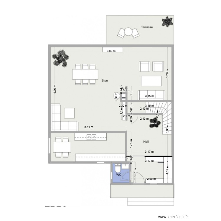 1er etage. Plan de 5 pièces et 74 m2
