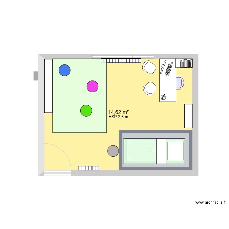 cabinet 1. Plan de 1 pièce et 15 m2