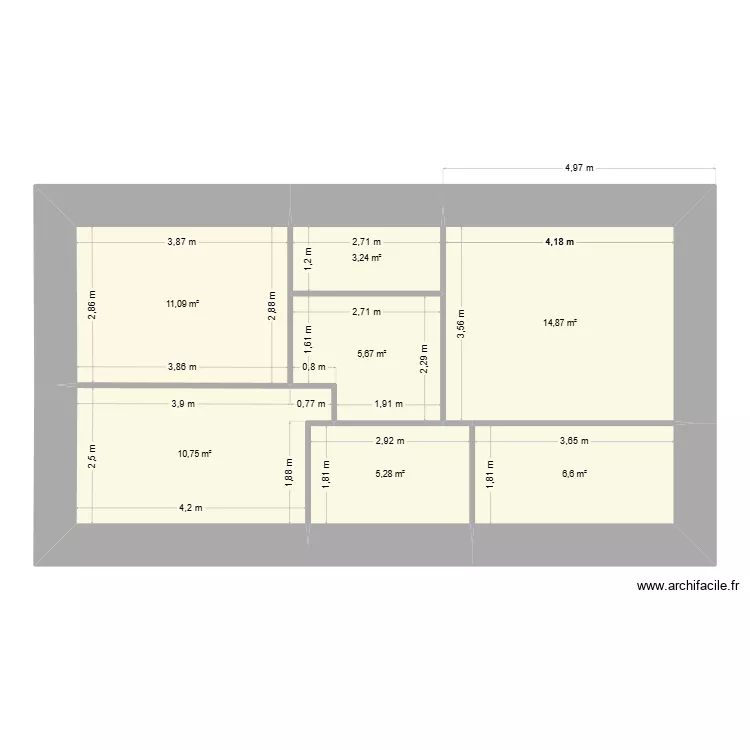 Nouvel &eacute;tage. Plan de 7 pièces et 58 m²