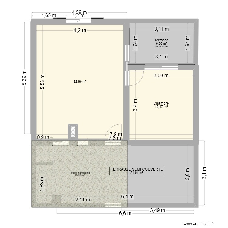 AVANT TRAVAUX. Plan de 5 pièces et 61 m2