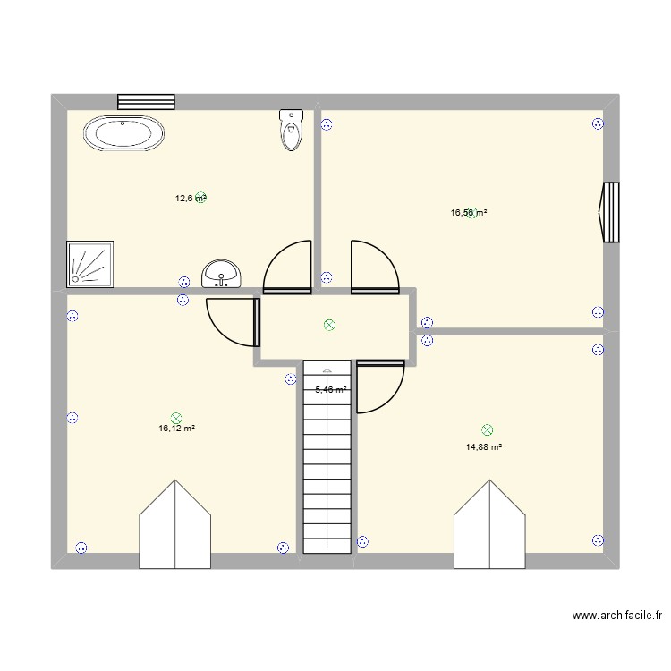 Courcelles ETG. Plan de 5 pièces et 66 m2