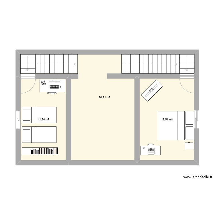 1er étage. Plan de 3 pièces et 51 m2