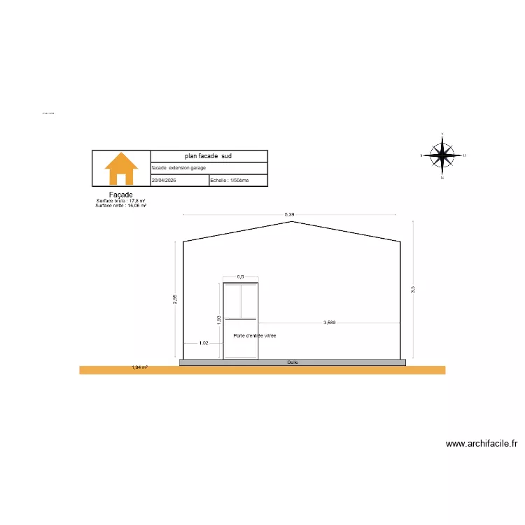 facade sud  du  garage  apres  travaux. Plan de 