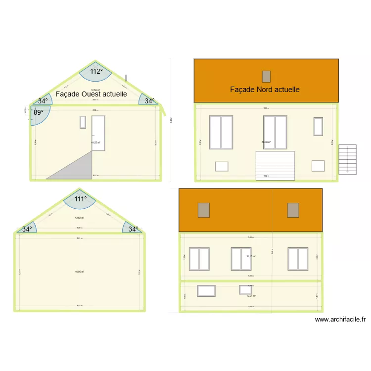 Plan de facade et toiture r&eacute;novation. Plan de 