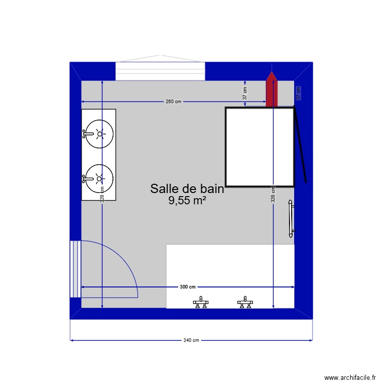 SDB. Plan de 1 pièce et 10 m2