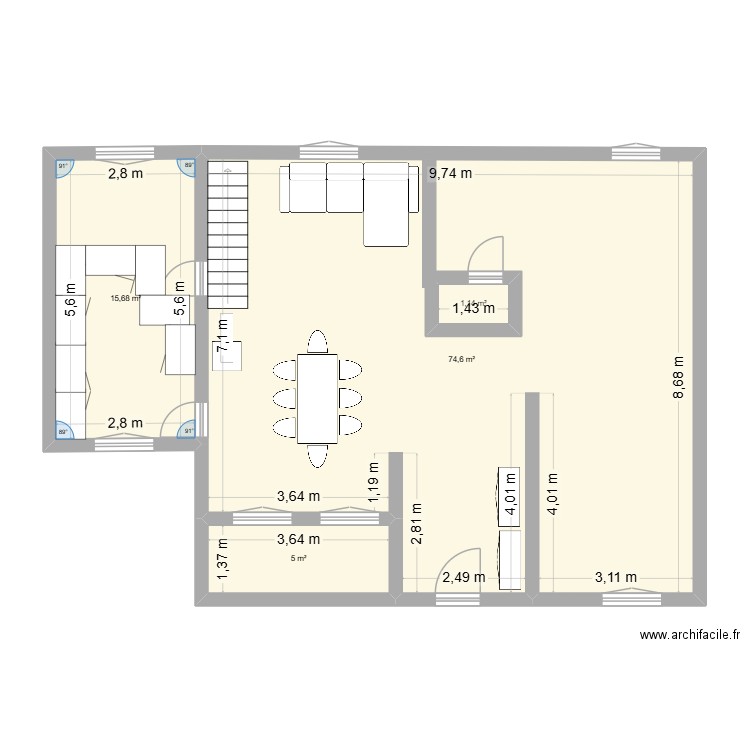 PROJET 1. Plan de 4 pièces et 99 m2