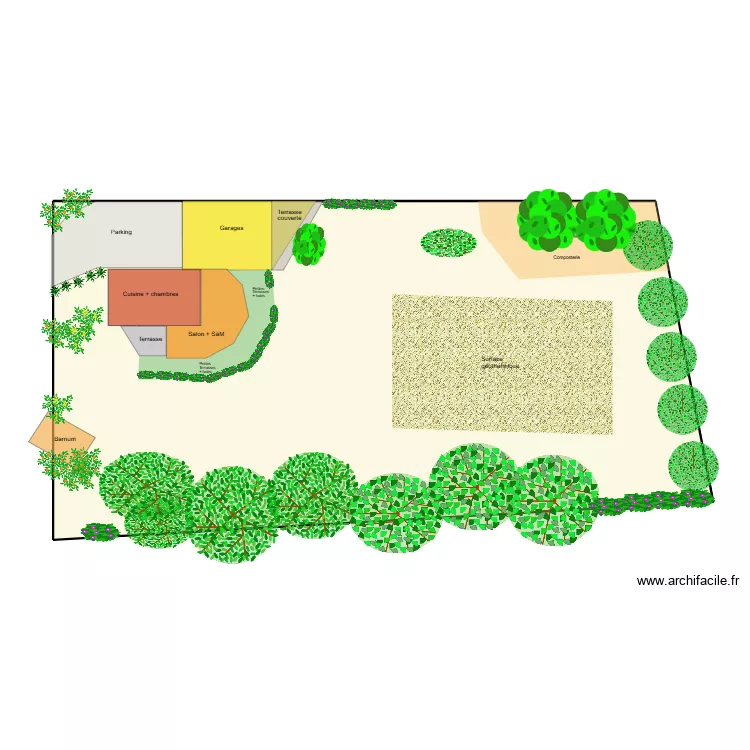 Maison Eliane Jardin 05. Plan de 1  et 206 m²