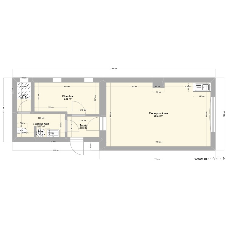 Cantine appartement. Plan de 5 pièces et 50 m2