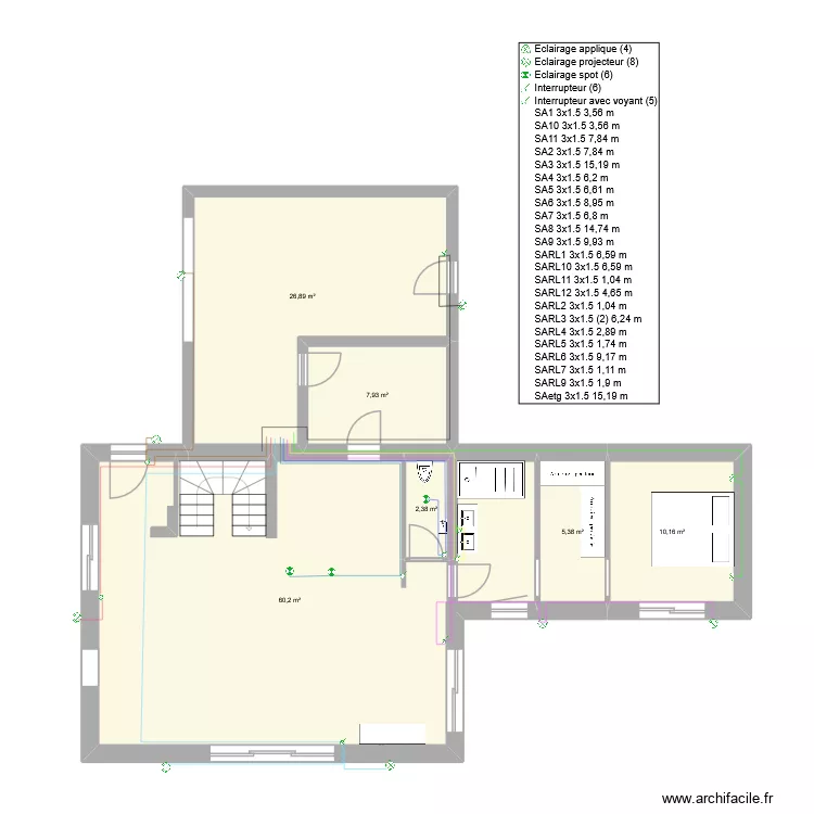 Tyty & Yanis circuit &eacute;clairage SA. Plan de 11  et 171 m²