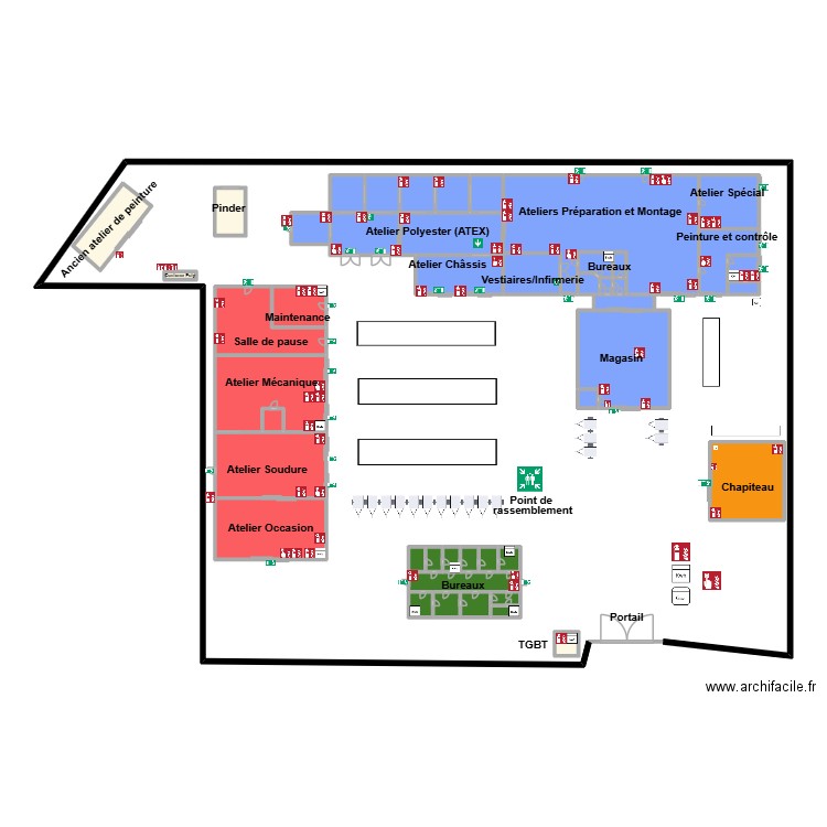 Plan d'Intervention Fautras. Plan de 45 pièces et 289 m2