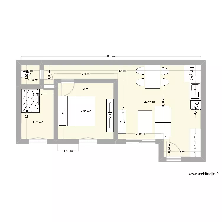 RBNB 1 LAFFRAN. Plan de 4  et 37 m²