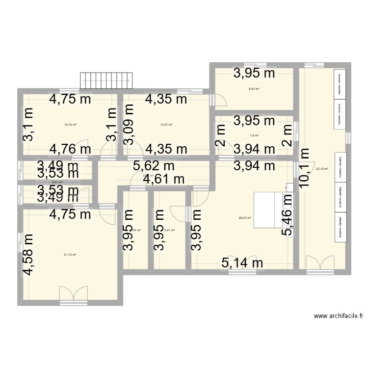 2aissai. Plan de 11 pièces et 142 m2