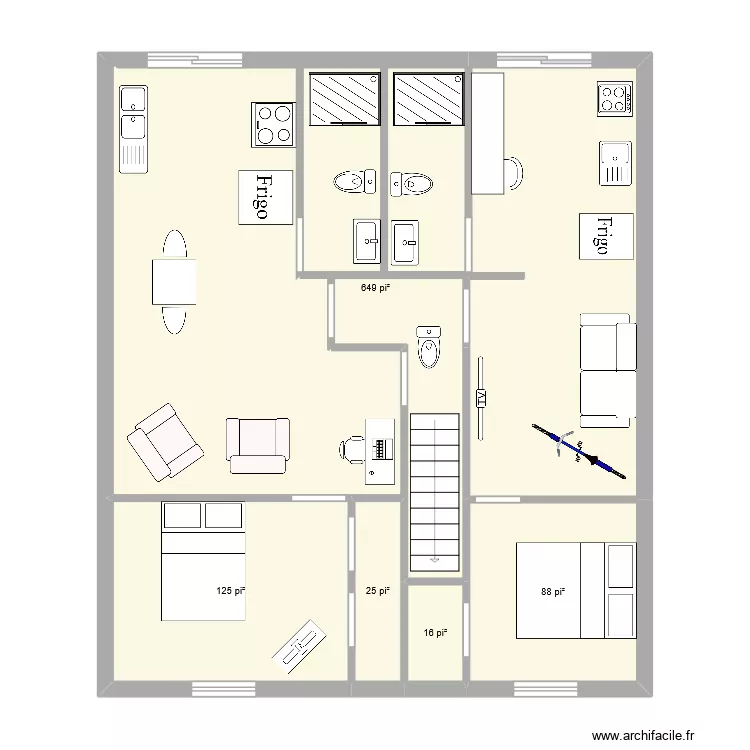 &eacute;tage. Plan de 5  et 84 m²