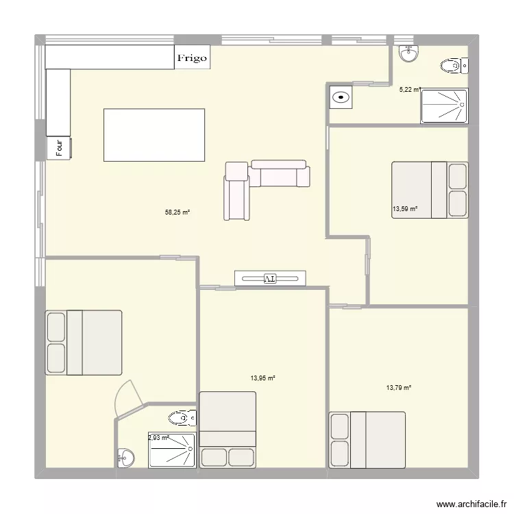 MAIS. Plan de 6  et 108 m²