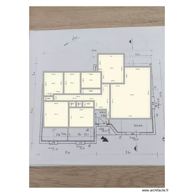 Maison 2. Plan de 13  et 135 m²