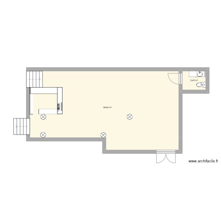 plan libmangacomics. Plan de 2 pièces et 61 m2