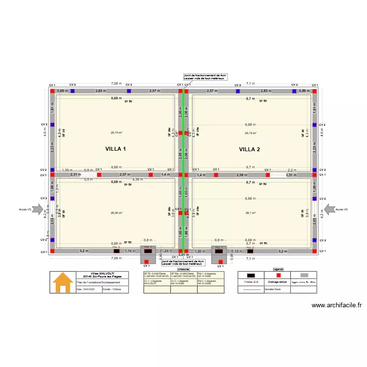 PLAN DE SOUBASSEMENT ET FONDATIONS - INDICE 0 - 30-04-25. Plan de 