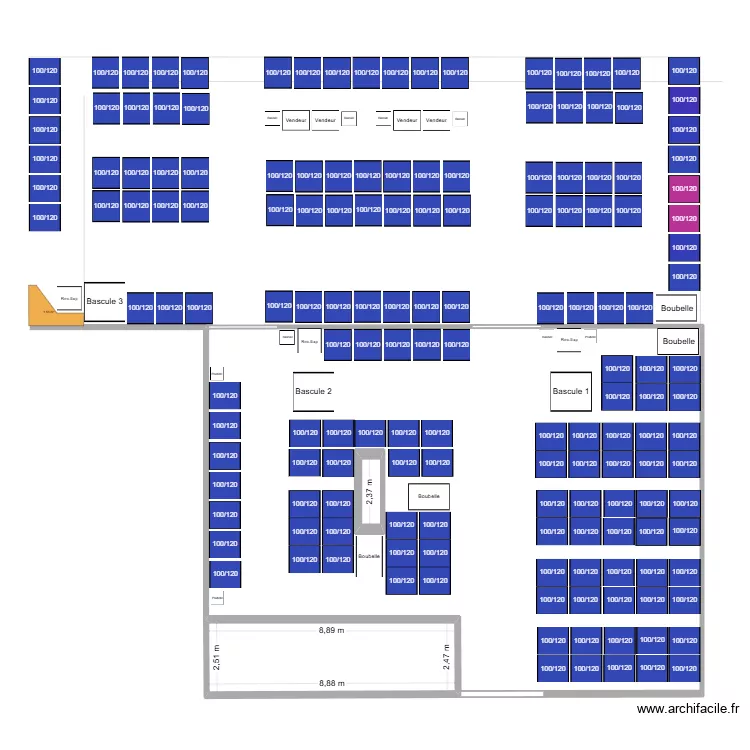 plan magasin BU 1  num 6. Plan de 3  et 231 m²