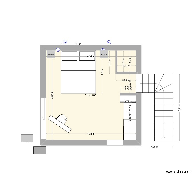 CARGESE CHAMBRE. Plan de 1 pièce et 19 m2