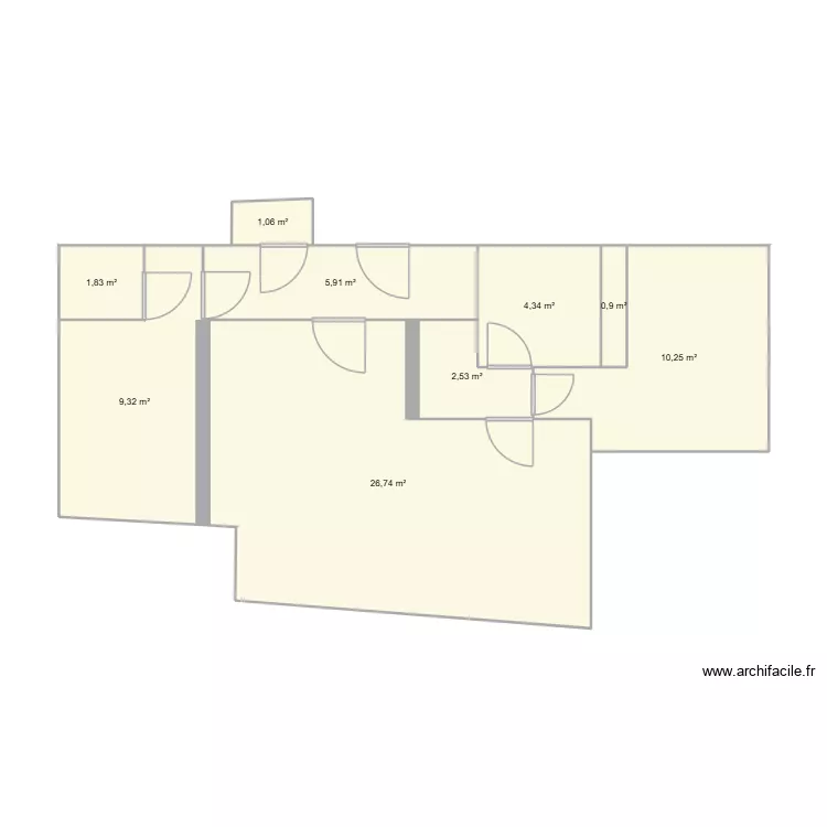 Appartement bis. Plan de 9  et 63 m²