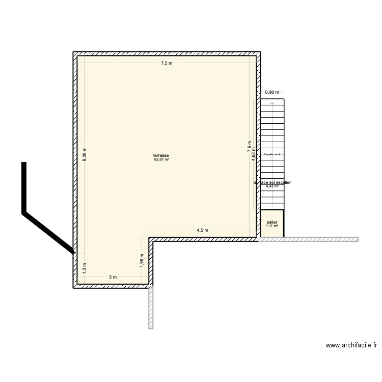 villa extension dessus garage et studio  hecq. Plan de 3 pièces et 68 m2