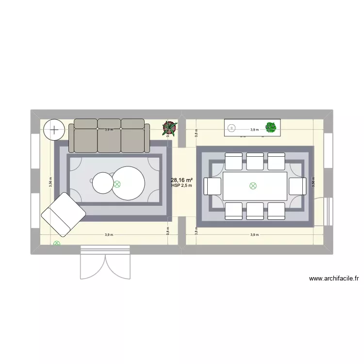 Maquette maison salon habitat. Plan de 3 Pièces et 57 m² Maquette maison salon habitat. Plan de 3 Pièces et 57 m²
