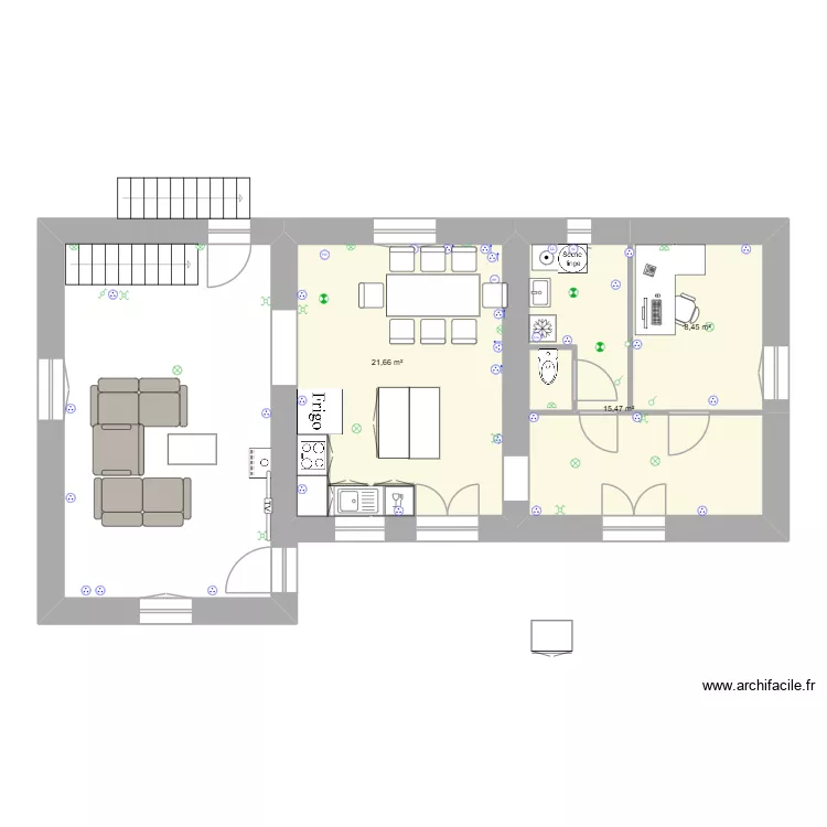 RDC futur AUTRE PROPOSITION. Plan de 3 Pièces et 46 m²