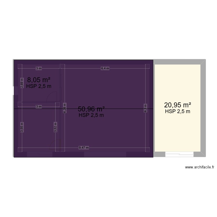 dubreuil. Plan de 3 pièces et 80 m2