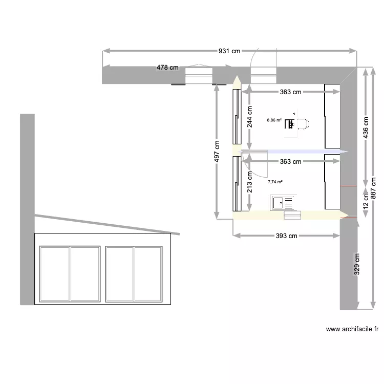 AGRANDISSEMENT BUREAU LINGERIE. Plan de 