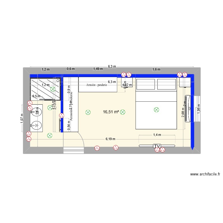 tristan. Plan de 1 pièce et 17 m2