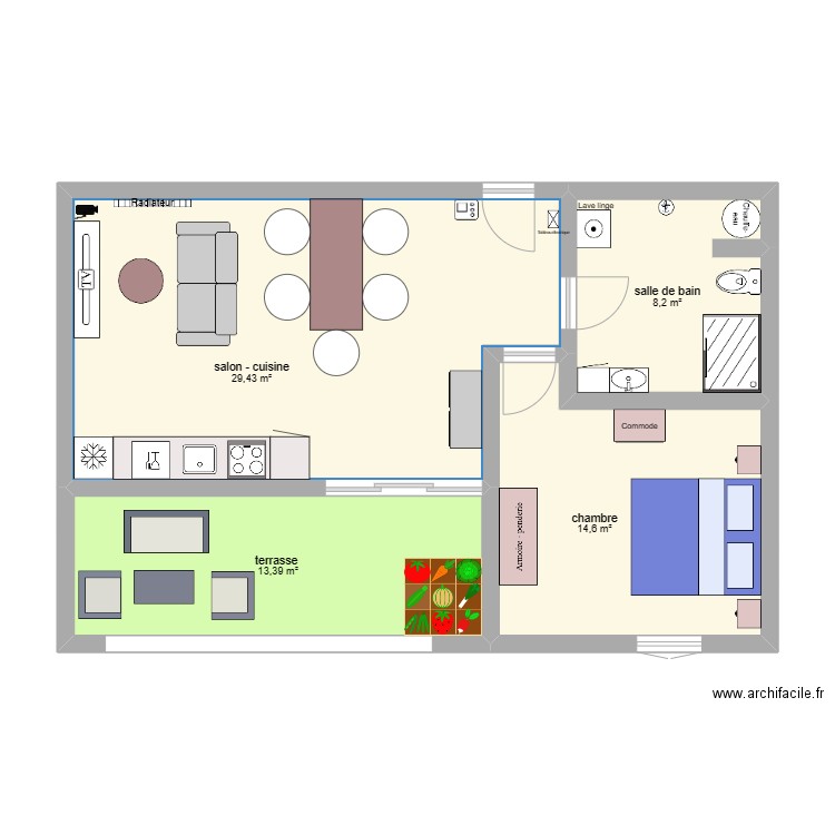 domotique ok. Plan de 4 pièces et 66 m2