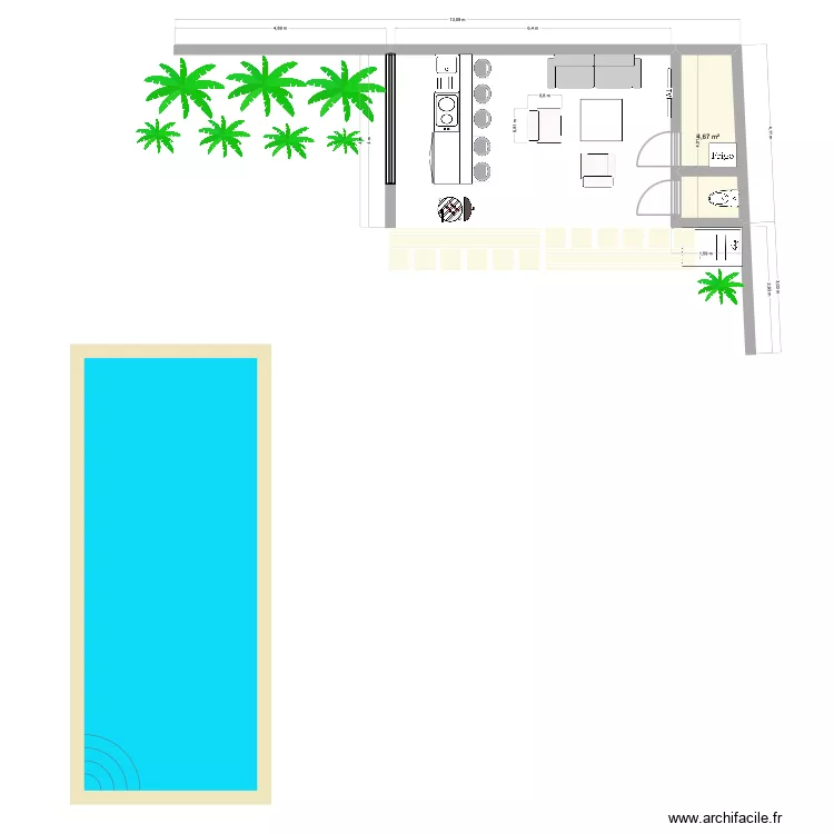 Plan &agrave; l'&eacute;chelle Pool House. Plan de 1  et 5 m²
