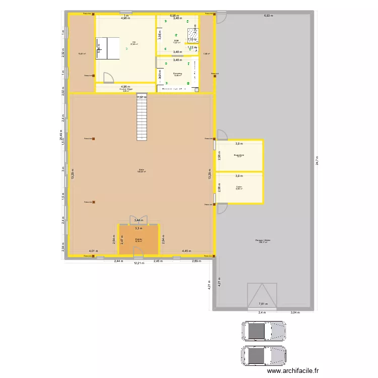 Etage 1 cotation. Plan de 11  et 685 m²