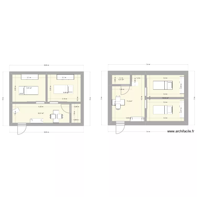Institut petit. Plan de 6  et 54 m²